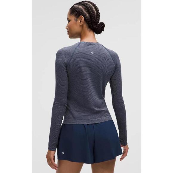 NWT Lululemon Swiftly Tech Long-Sleeve Shirt 2.0 Sz 12 Stripe Club Blue/White - Picture 3 of 9